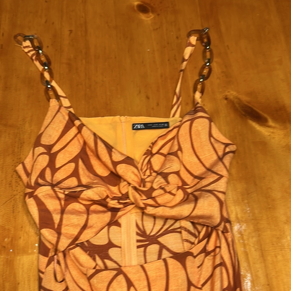 Zara Sleeveless Floral Print Chain Strap Midi Sun Dress - Picture 11 of 16